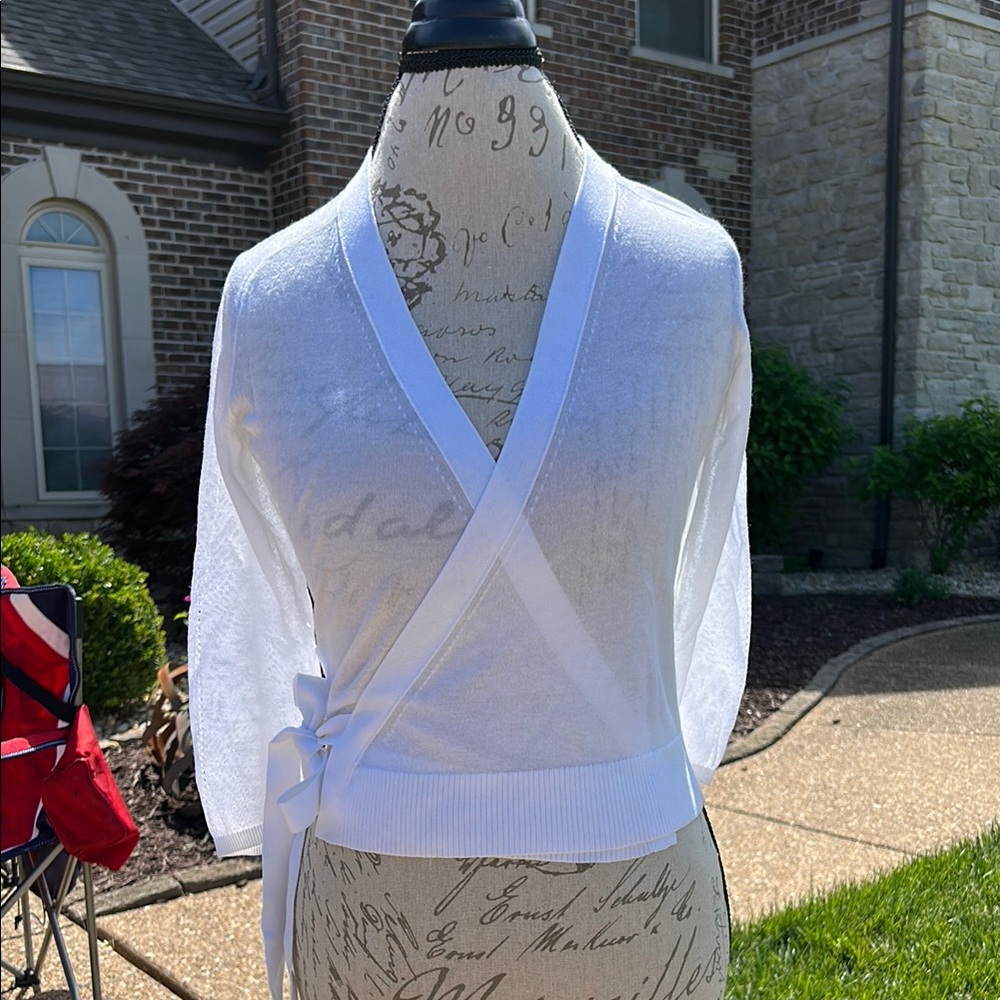 Ann Taylor White Wrap Tie Front Blouse